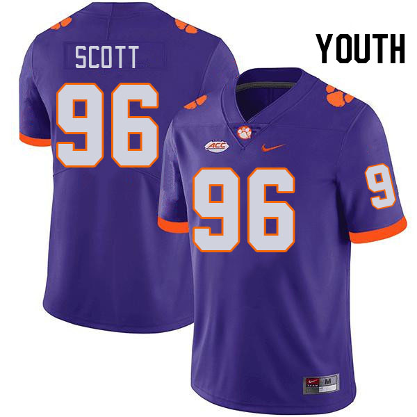 Youth #96 Jaheim Scott Clemson Tigers College Football Jerseys Stitched-Purple